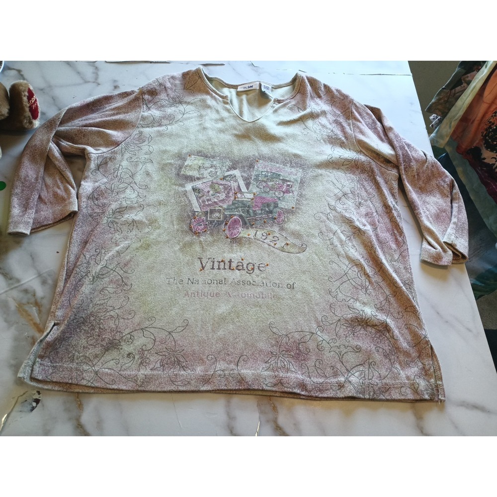 Y2K‎ Vintage Style Women Shirt Mr. Lee Size Large Antique AutoMobile Desing